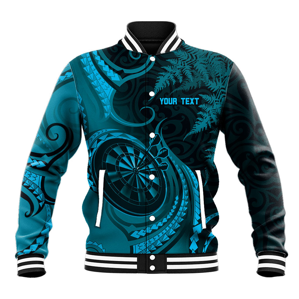 Personalised New Zealand Turquoise Darts Baseball Jacket Maori Fern Curve Style
