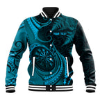 Personalised New Zealand Turquoise Darts Baseball Jacket Maori Fern Curve Style