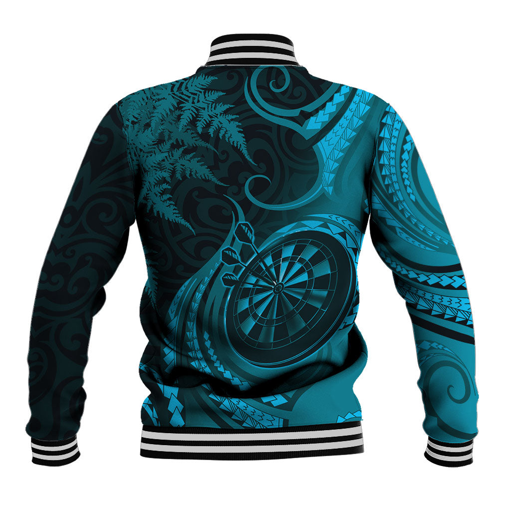 Personalised New Zealand Turquoise Darts Baseball Jacket Maori Fern Curve Style
