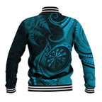 Personalised New Zealand Turquoise Darts Baseball Jacket Maori Fern Curve Style