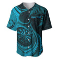 Personalised New Zealand Turquoise Darts Baseball Jersey Maori Fern Curve Style