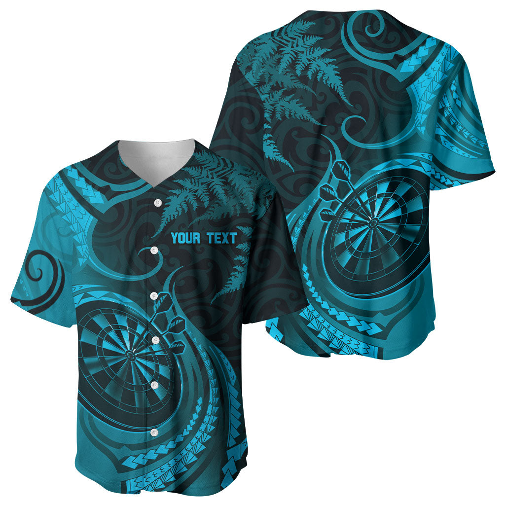 Personalised New Zealand Turquoise Darts Baseball Jersey Maori Fern Curve Style
