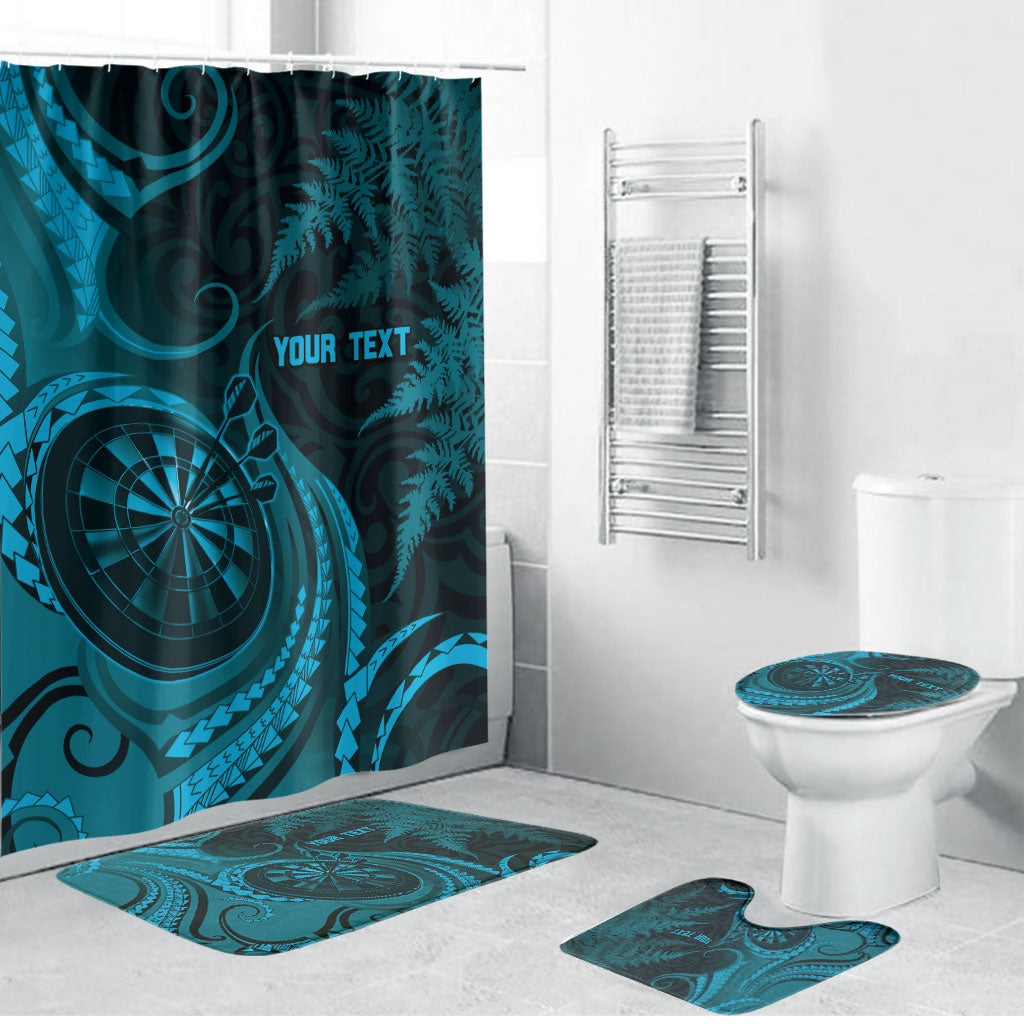 Personalised New Zealand Turquoise Darts Bathroom Set Maori Fern Curve Style