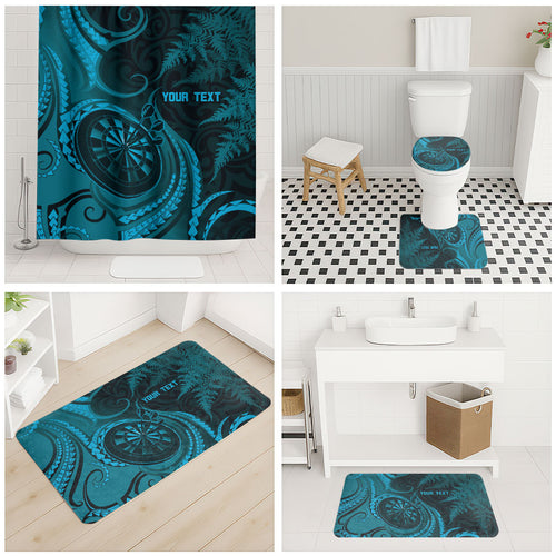 Personalised New Zealand Turquoise Darts Bathroom Set Maori Fern Curve Style