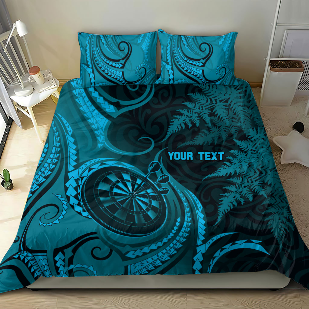 Personalised New Zealand Turquoise Darts Bedding Set Maori Fern Curve Style