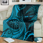 Personalised New Zealand Turquoise Darts Blanket Maori Fern Curve Style