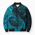 Personalised New Zealand Turquoise Darts Bomber Puffer Jacket Maori Fern Curve Style