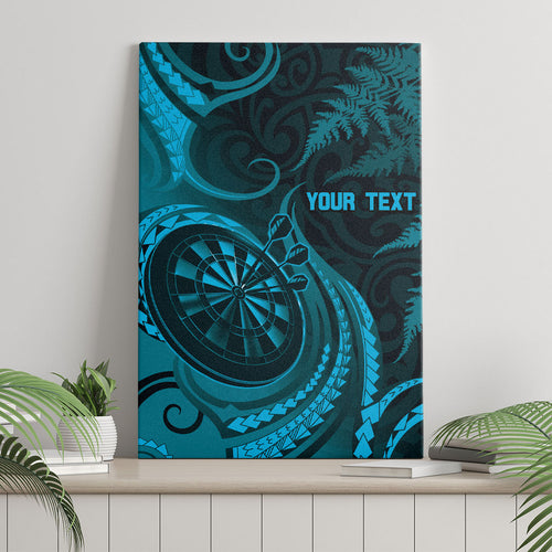 Personalised New Zealand Turquoise Darts Canvas Wall Art Maori Fern Curve Style