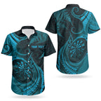 Personalised New Zealand Turquoise Darts Couples Matching Long Sleeve Bodycon Dress and Hawaiian Shirt Maori Fern Curve Style