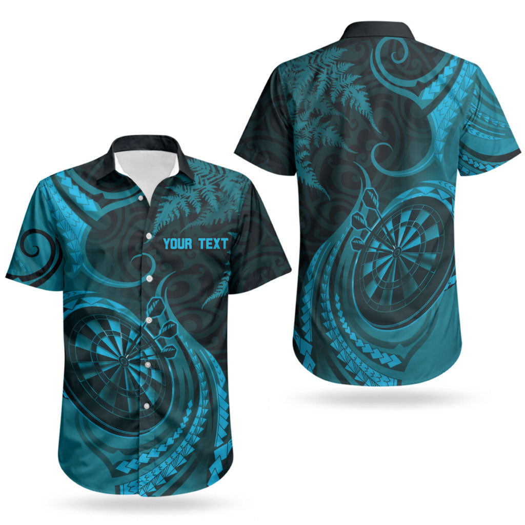 Personalised New Zealand Turquoise Darts Couples Matching Short Sleeve Bodycon Dress and Hawaiian Shirt Maori Fern Curve Style