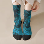 New Zealand Turquoise Darts Crew Socks Maori Fern Curve Style