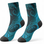 New Zealand Turquoise Darts Crew Socks Maori Fern Curve Style
