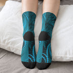 New Zealand Turquoise Darts Crew Socks Maori Fern Curve Style