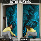 New Zealand Turquoise Darts Door Cover Maori Fern Curve Style