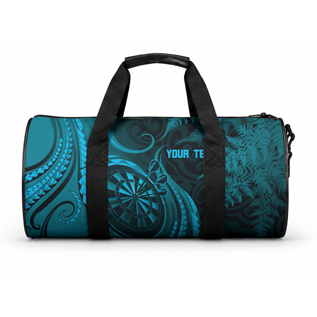 Personalised New Zealand Turquoise Darts Duffle Bag Maori Fern Curve Style