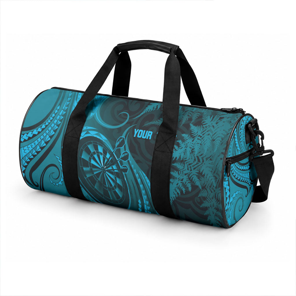 Personalised New Zealand Turquoise Darts Duffle Bag Maori Fern Curve Style