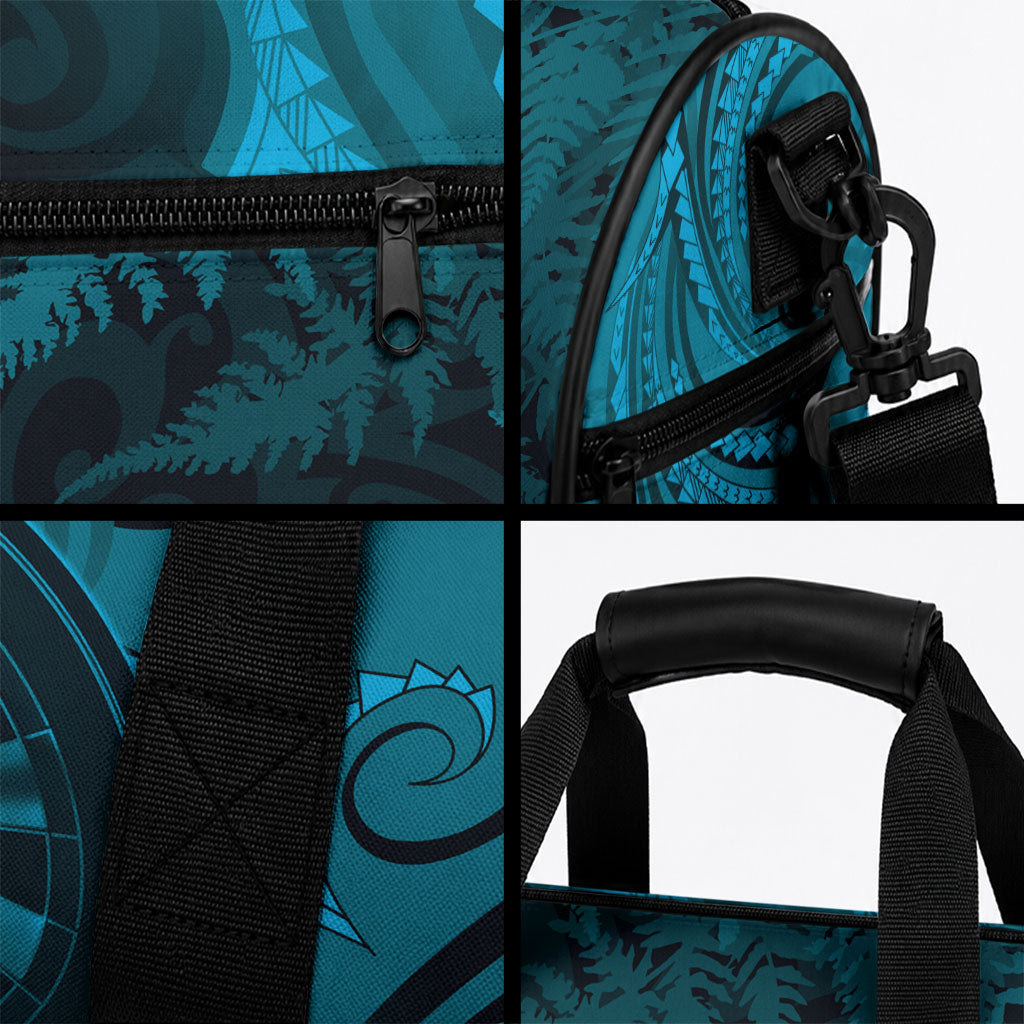 Personalised New Zealand Turquoise Darts Duffle Bag Maori Fern Curve Style