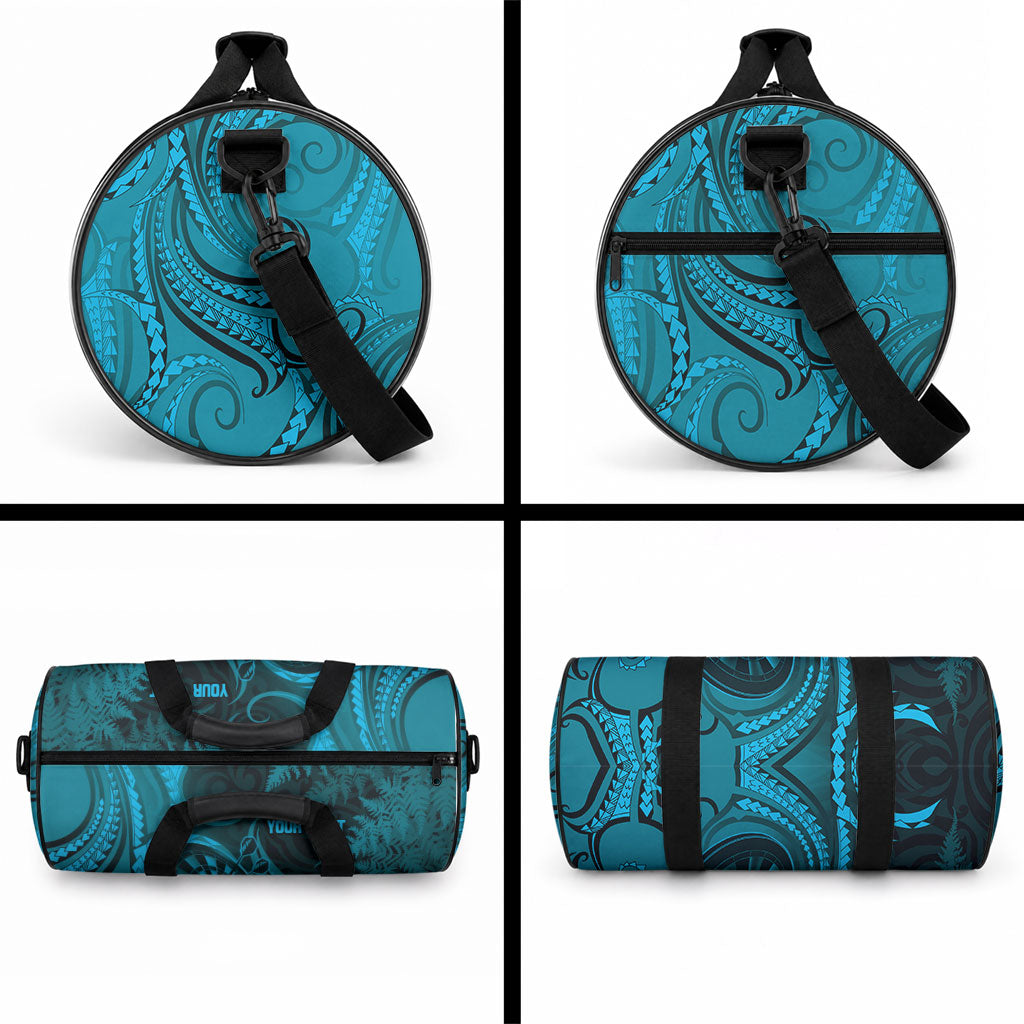 Personalised New Zealand Turquoise Darts Duffle Bag Maori Fern Curve Style