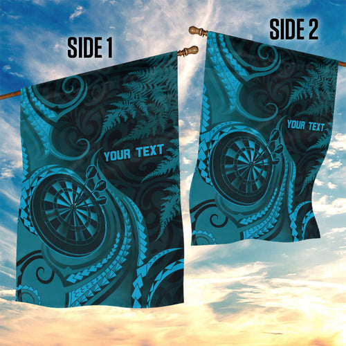 Personalised New Zealand Turquoise Darts Garden Flag Maori Fern Curve Style