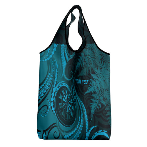 Personalised New Zealand Turquoise Darts Grocery Bag Maori Fern Curve Style