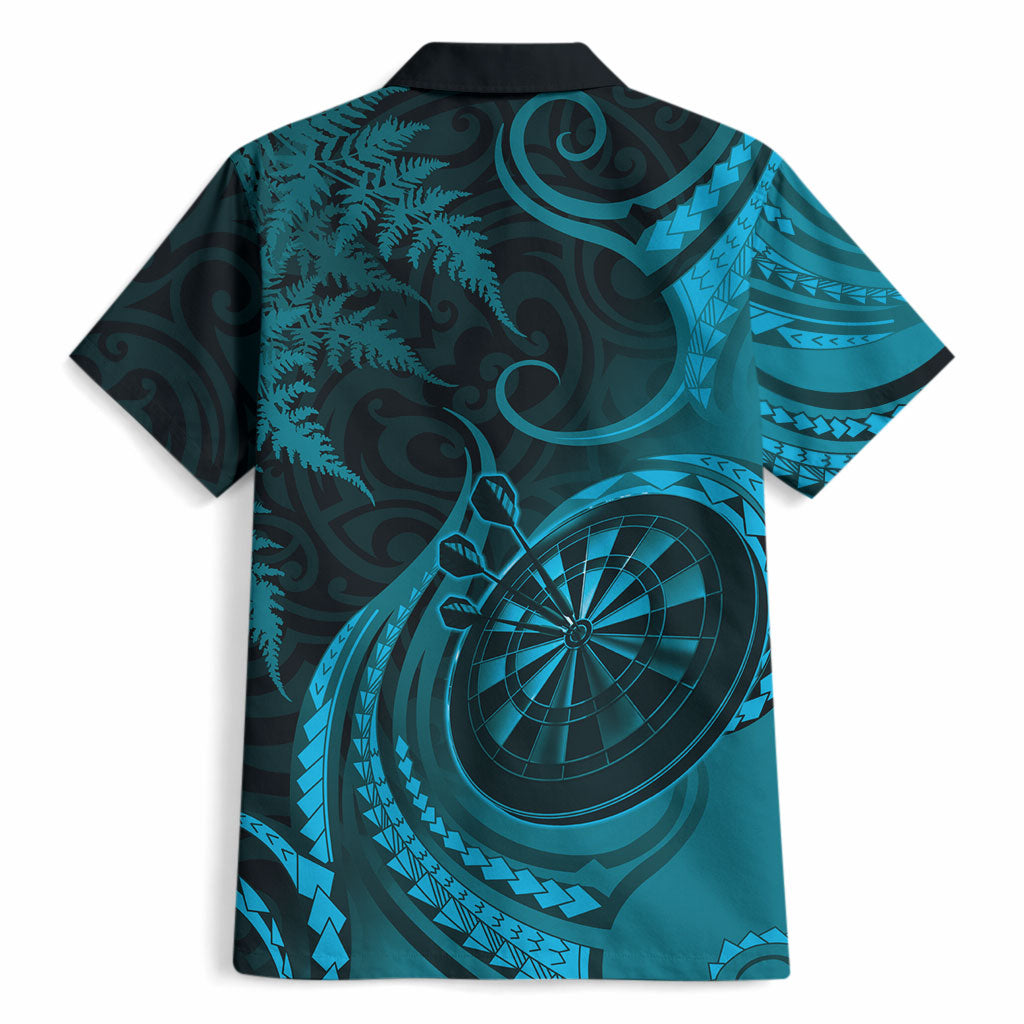 Personalised New Zealand Turquoise Darts Hawaiian Shirt Maori Fern Curve Style