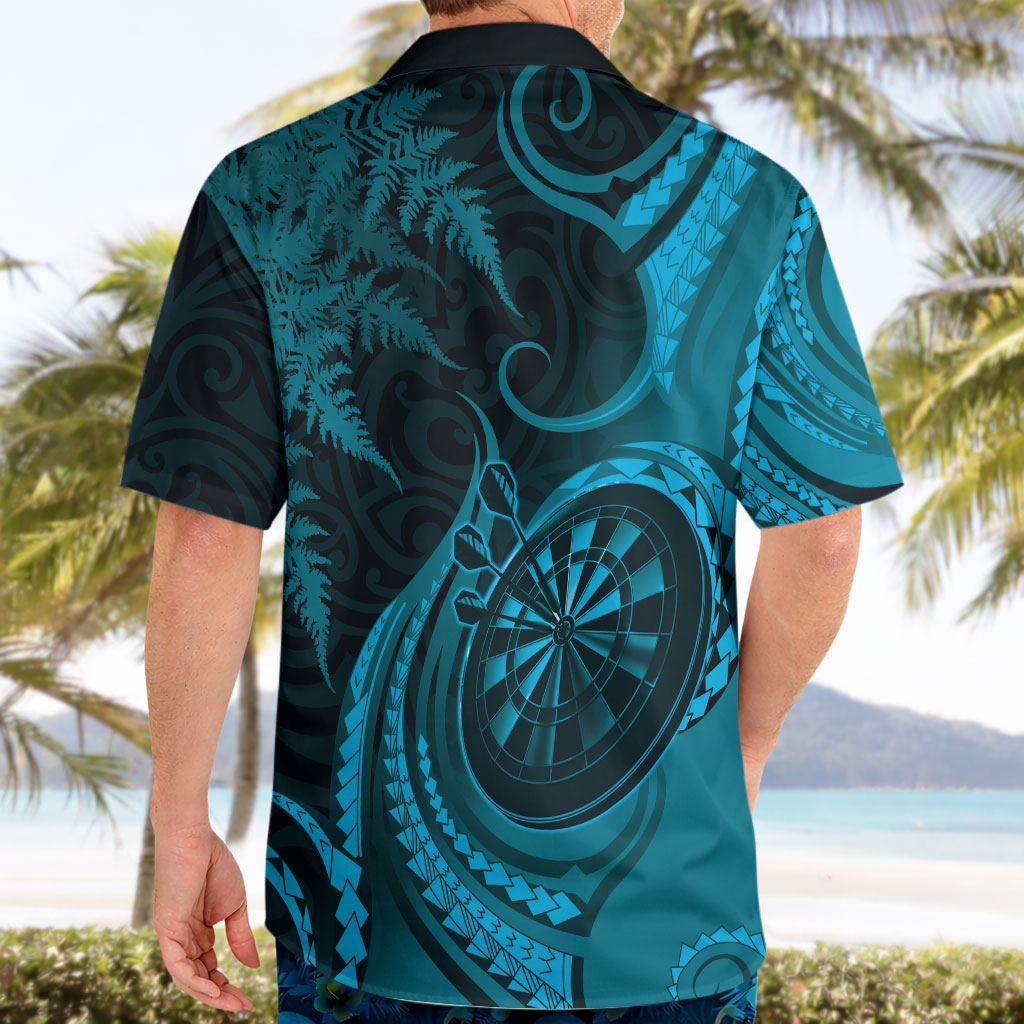 Personalised New Zealand Turquoise Darts Hawaiian Shirt Maori Fern Curve Style