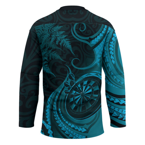 Personalised New Zealand Turquoise Darts Hockey Jersey Maori Fern Curve Style
