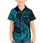 Personalised New Zealand Turquoise Darts Kid Hawaiian Shirt Maori Fern Curve Style