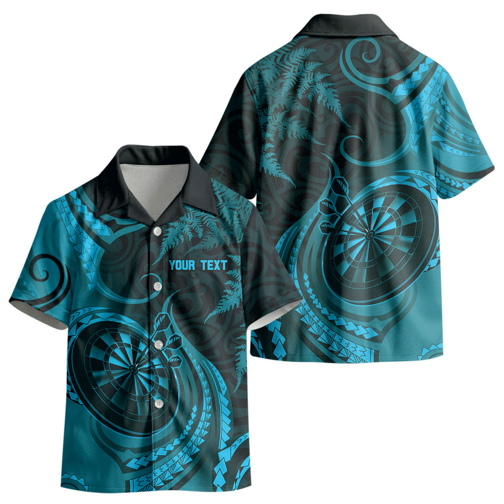 Personalised New Zealand Turquoise Darts Kid Hawaiian Shirt Maori Fern Curve Style