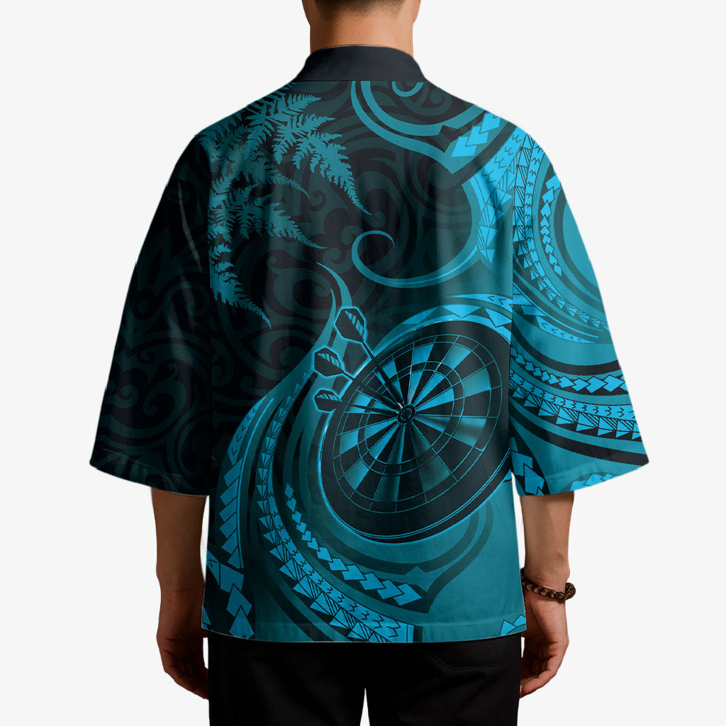 Personalised New Zealand Turquoise Darts Kimono Maori Fern Curve Style