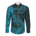 Personalised New Zealand Turquoise Darts Long Sleeve Button Shirt Maori Fern Curve Style