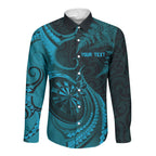 Personalised New Zealand Turquoise Darts Long Sleeve Button Shirt Maori Fern Curve Style