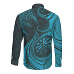 Personalised New Zealand Turquoise Darts Long Sleeve Button Shirt Maori Fern Curve Style