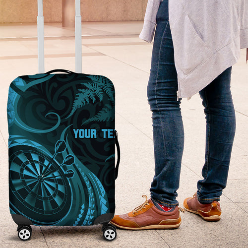 Personalised New Zealand Turquoise Darts Luggage Cover Maori Fern Curve Style