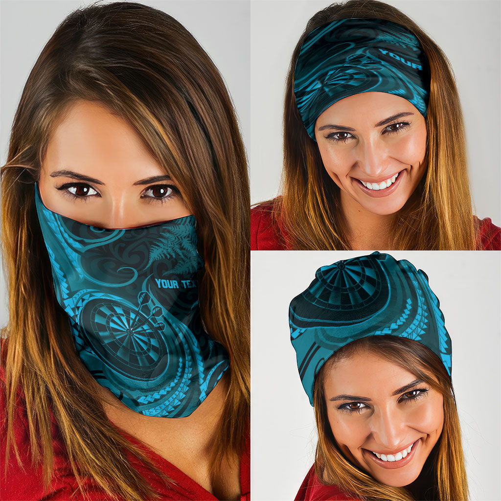 Personalised New Zealand Turquoise Darts Neck Gaiter Maori Fern Curve Style