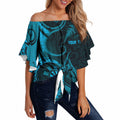 Personalised New Zealand Turquoise Darts Off Shoulder Wrap Waist Top Maori Fern Curve Style