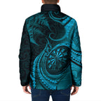 Personalised New Zealand Turquoise Darts Padded Jacket Maori Fern Curve Style