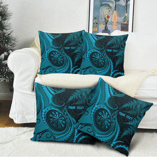 Personalised New Zealand Turquoise Darts Pillow Cover Maori Fern Curve Style