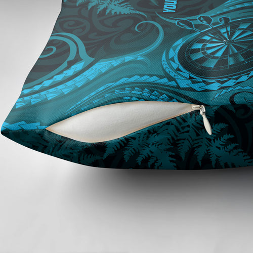 Personalised New Zealand Turquoise Darts Pillow Cover Maori Fern Curve Style