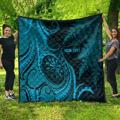 Personalised New Zealand Turquoise Darts Quilt Maori Fern Curve Style