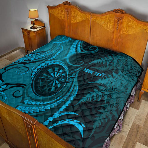 Personalised New Zealand Turquoise Darts Quilt Maori Fern Curve Style