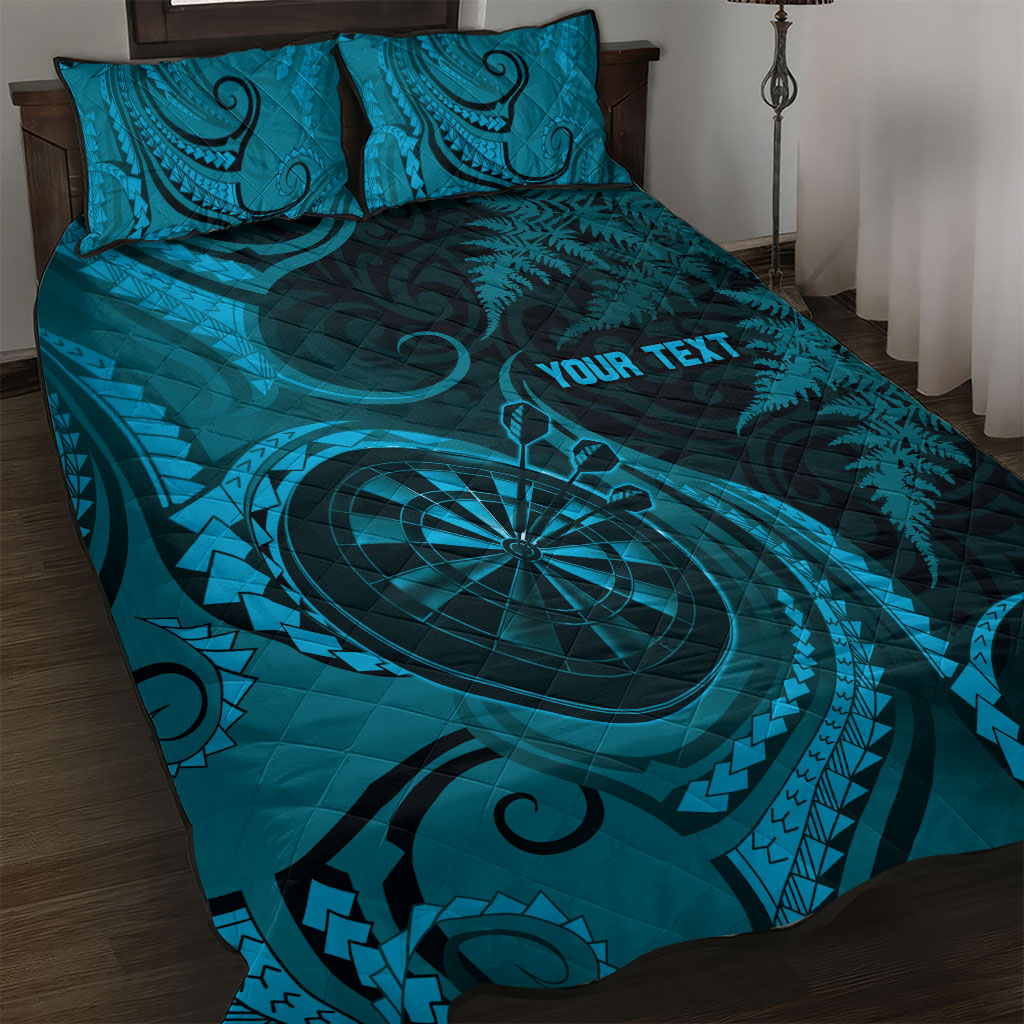 Personalised New Zealand Turquoise Darts Quilt Bed Set Maori Fern Curve Style