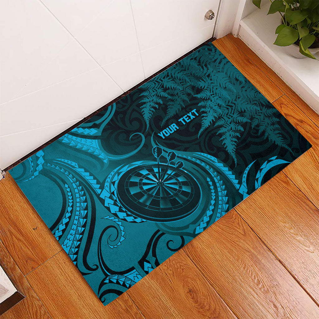 Personalised New Zealand Turquoise Darts Rubber Doormat Maori Fern Curve Style