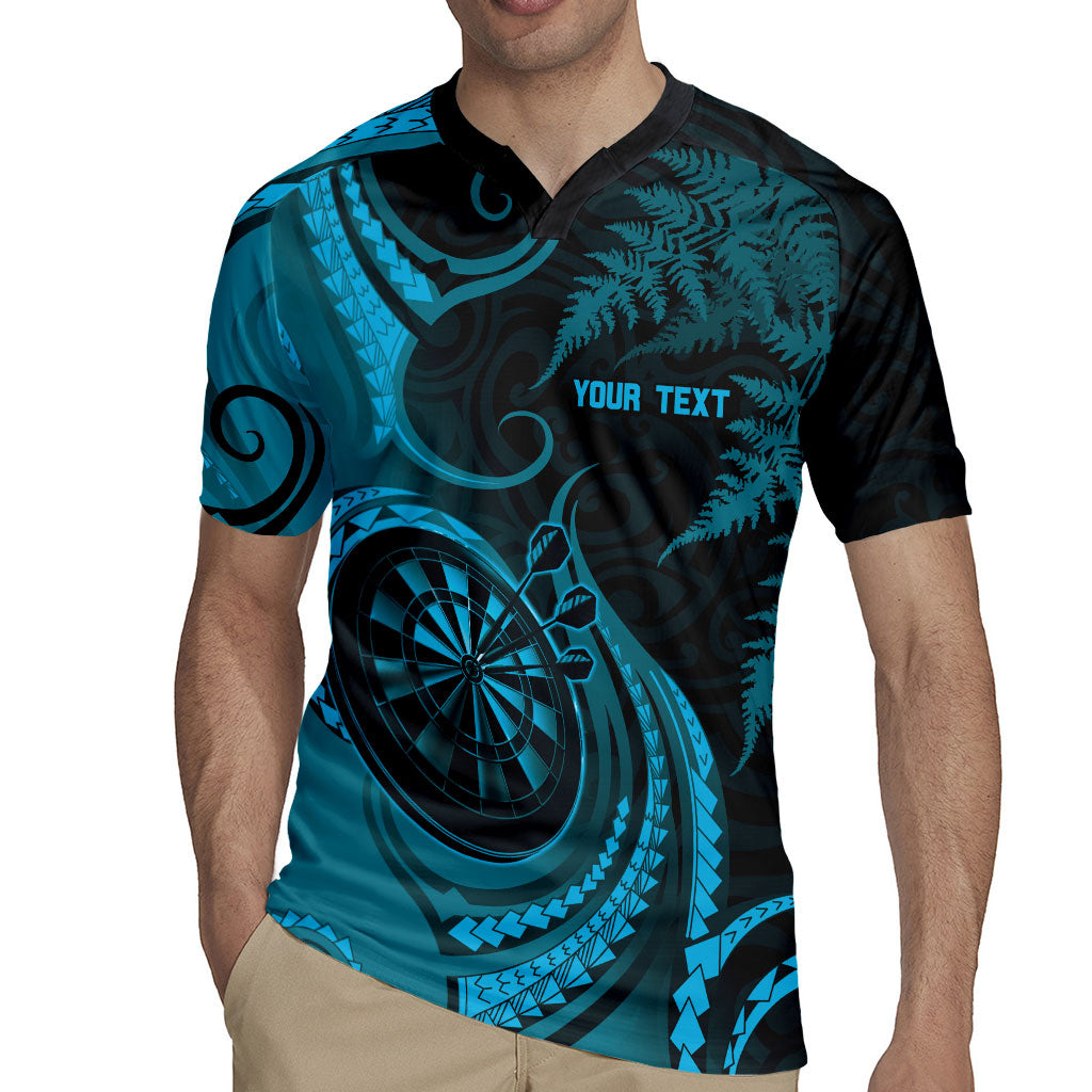 Personalised New Zealand Turquoise Darts Rugby Jersey Maori Fern Curve Style
