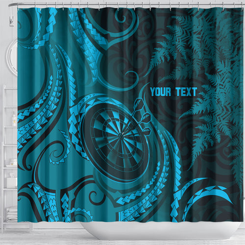 Personalised New Zealand Turquoise Darts Shower Curtain Maori Fern Curve Style