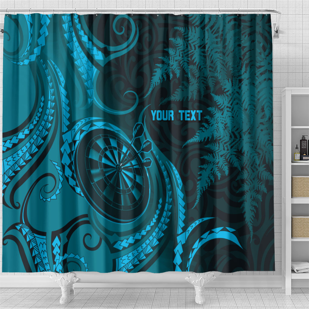 Personalised New Zealand Turquoise Darts Shower Curtain Maori Fern Curve Style