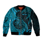 Personalised New Zealand Turquoise Darts Sleeve Zip Bomber Jacket Maori Fern Curve Style