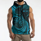 Personalised New Zealand Turquoise Darts Sleeveless Hoodie Maori Fern Curve Style