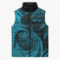 Personalised New Zealand Turquoise Darts Sleeveless Puffer Jacket Maori Fern Curve Style