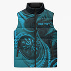 Personalised New Zealand Turquoise Darts Sleeveless Puffer Jacket Maori Fern Curve Style